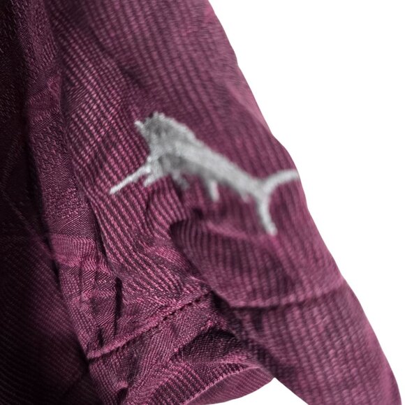 Tommy Bahama Plum Short Sleeve Button-Up Shirt L/G Palm Leaf‎ Pattern 100% Silk - Picture 8 of 8
